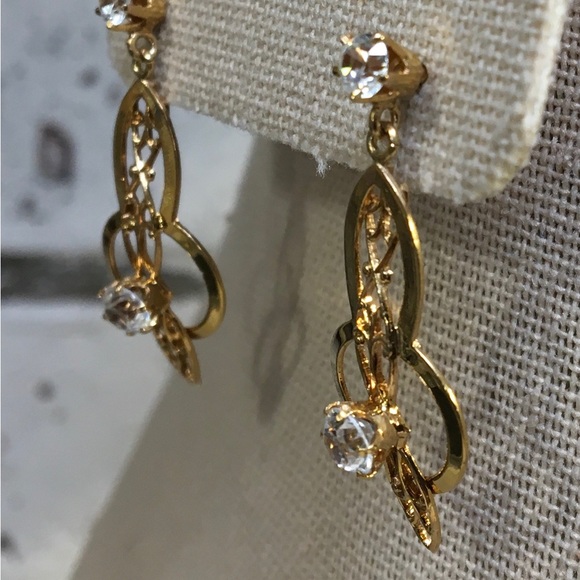 Vintage 10k Lavaliere Earrings w/White Sapphires - Picture 8 of 10